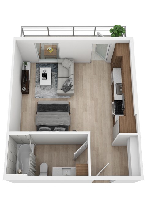 Floor plan for studio, 1 bath, 369 sqft